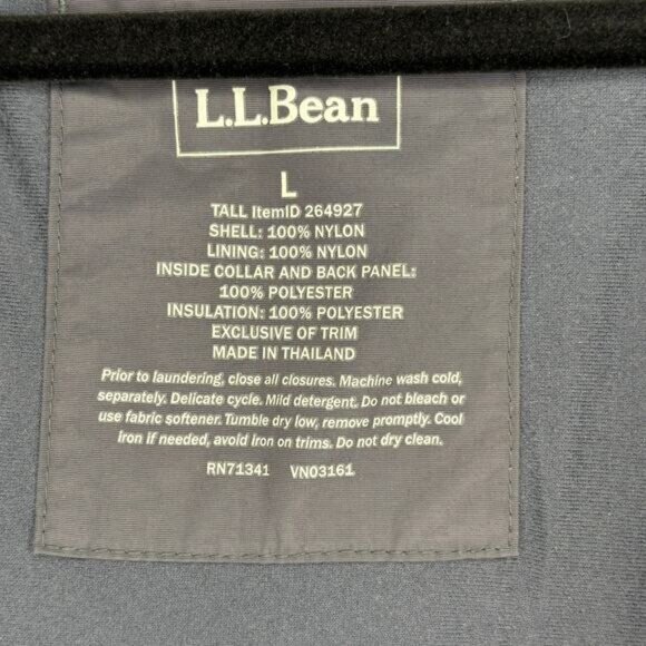L.L. Bean Mens Black Grey Insulated Waterproof Winter Jacket Sz L *NO HOOD* - Picture 4 of 6